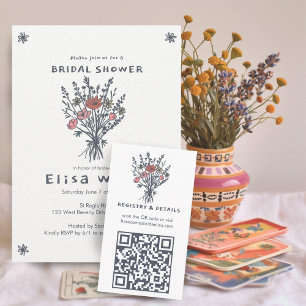 Wildflower Bouquet Rustic Whimsical QR Code Bridal Enclosure Card