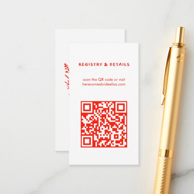 Wildflower Bouquet Rustic Whimsical QR Code Bridal Enclosure Card (Front/Back In Situ)