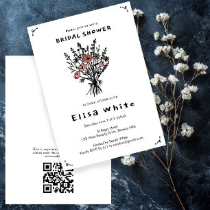 Wildflower Bouquet Rustic Whimsical QR Code Bridal Invitation
