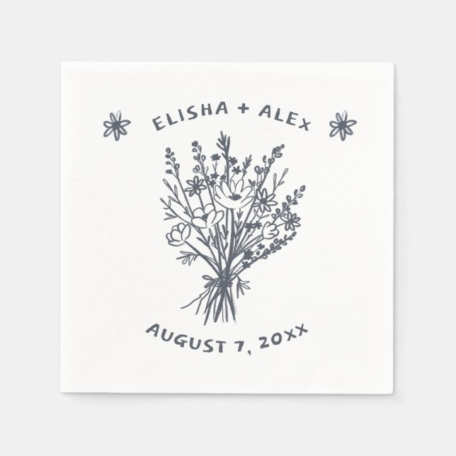 Wildflower Bouquet Rustic Whimsical Wedding Bloom  Napkin (Front)