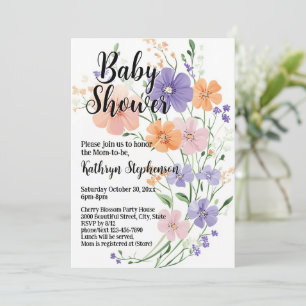 Wildflower Bouquet Spring Floral Girl Baby Shower Invitation