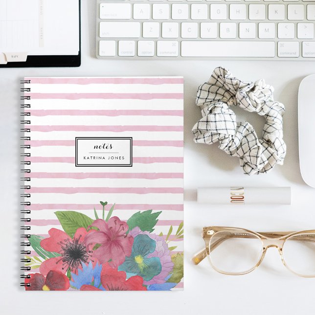 Wildflower Bouquet Watercolor Stripe Notebook (Creator Uploaded)
