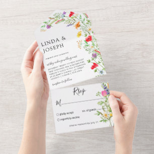 Wildflower Bouquet Wedding All in One Invite