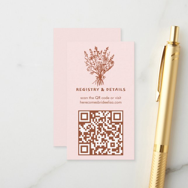 Wildflower Bouquet Whimsical QR Code Rustic Bridal Enclosure Card (Front/Back In Situ)