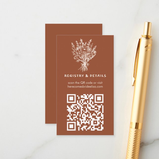 Wildflower Bouquet Whimsical QR Code Rustic Bridal Enclosure Card (Front/Back In Situ)