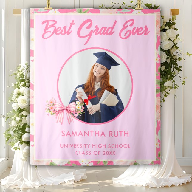 Wildflower Bow Best Grad Ever Photo Grad Backdrop Tapestry (Creator Uploaded)