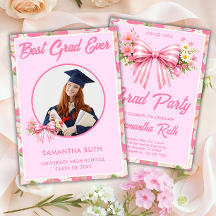 Wildflower Bow Best Grad Ever Photo Graduation Invitation