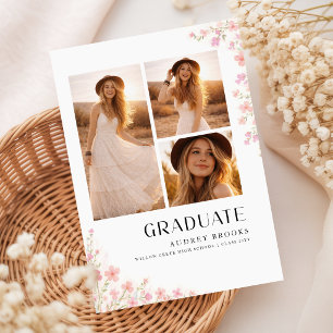 Wildflower Bow Grad Party Photo Collage Invitation Postcard