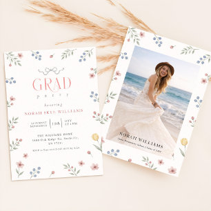 Wildflower Bow Photo Grad Party Graduation Invitation