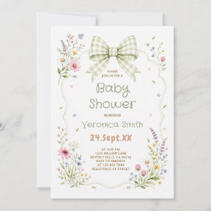 Wildflower Bow Sage Baby Shower Invitation