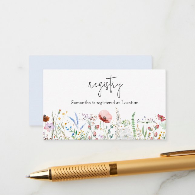 Wildflower Boy Baby Shower Registry Enclosure Card (Front/Back In Situ)