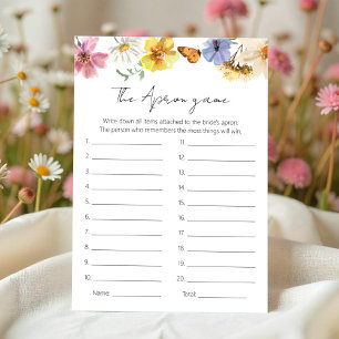 Wildflower Bridal Shower Apron Memory Game Card