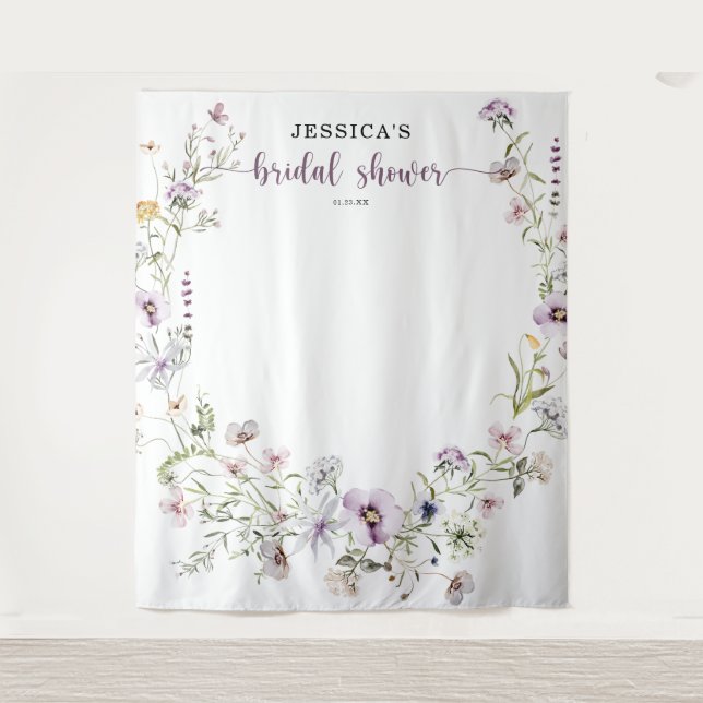 Wildflower Bridal Shower Backdrop Decor Tapestry (Front)