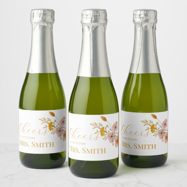 Wildflower Bridal Shower, Boho Flowers Sparkling Wine Label (Bottles)