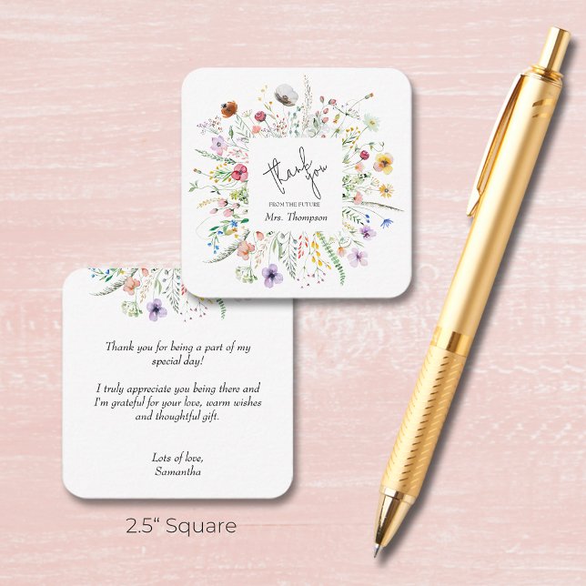 Wildflower Bridal Shower Budget Thank You Card (SMALL 2.5" square wildflower bridal shower thank you cards (too small to mail in USA))