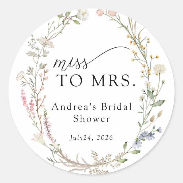Wildflower Bridal Shower Classic Round Sticker (Front)