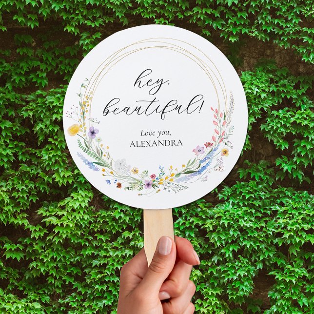 Wildflower Bridal Shower Favour Hand Fan (Wildflower wreath bridal shower favor hand fans)