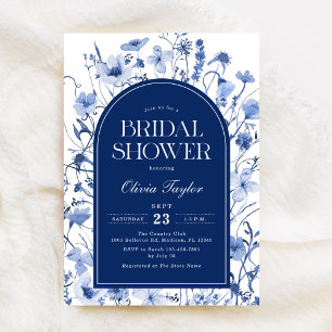 Wildflower Bridal Shower Floral Navy Blue Invitation