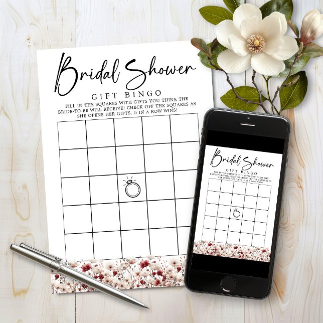 Wildflower Bridal Shower Gift Bingo Game Invitation (Wildflower Bridal Shower Gift Bingo Game with Instant Download Option)