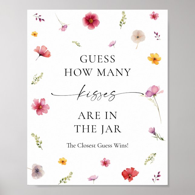 Wildflower Bridal Shower Guess How Many Kisses Poster (Front)