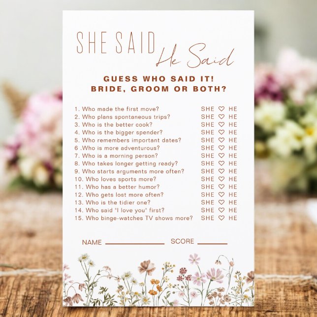 Wildflower Bridal Shower He Said She Said Game (Creator Uploaded)