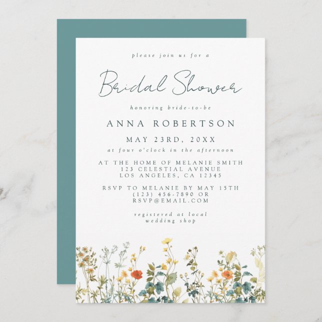 Wildflower Bridal Shower Invitation (Front/Back)