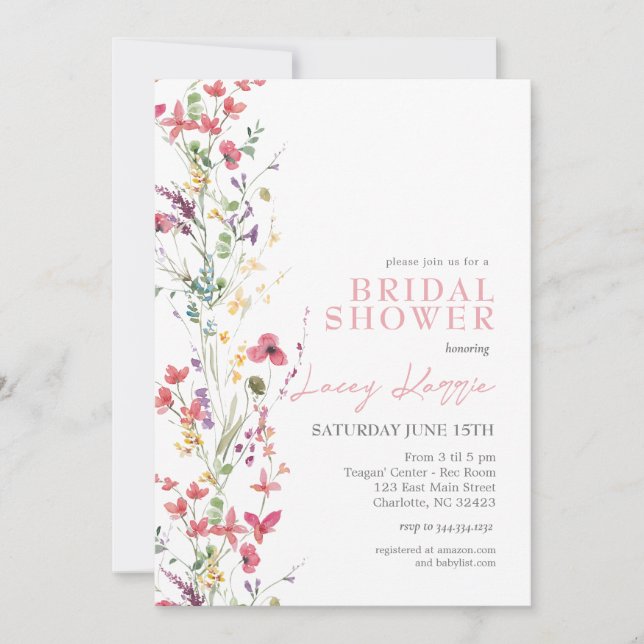 Wildflower Bridal Shower invitation, Boho Floral  Invitation (Front)