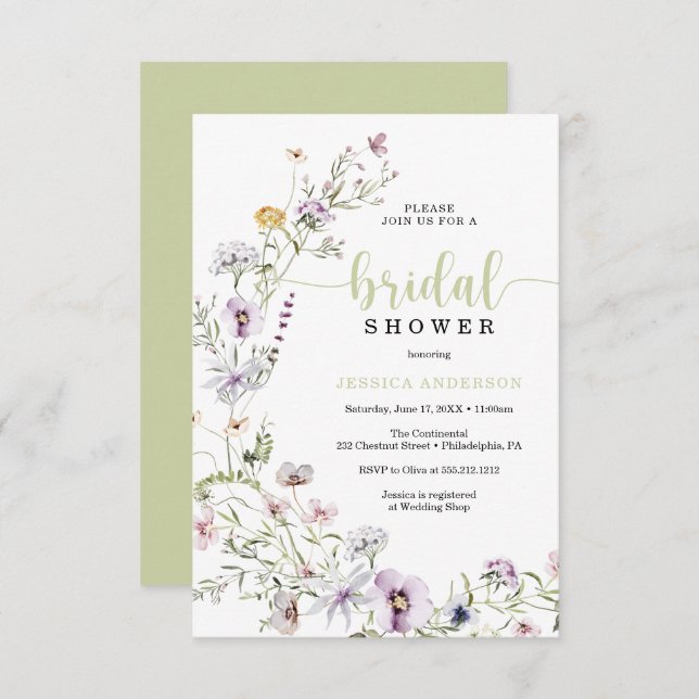 Wildflower Bridal Shower Invitation Card (Front/Back)