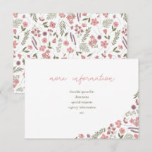 wildflower bridal shower invitation insert - pink