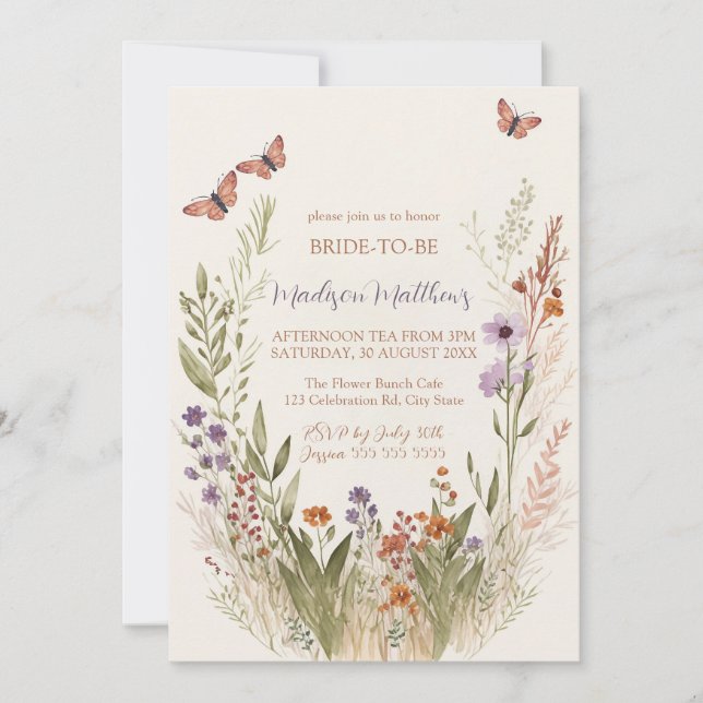 Wildflower Bridal Shower Invitation Whimsical  (Front)
