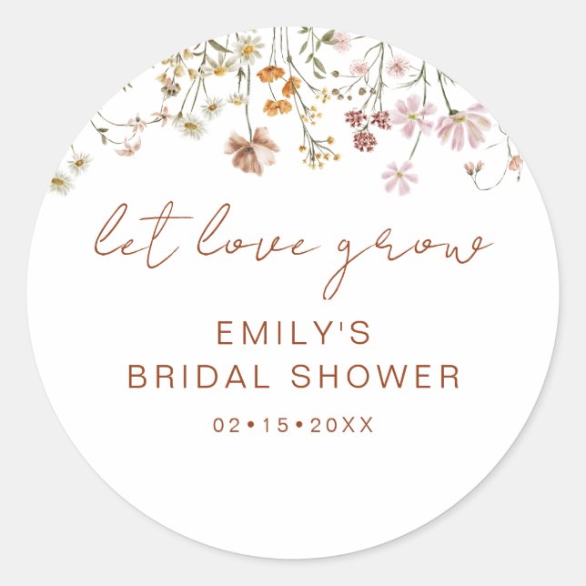 Wildflower Bridal Shower Let Love Grow Classic Round Sticker (Front)