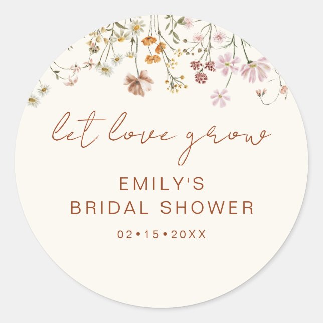 Wildflower Bridal Shower Let Love Grow Classic Round Sticker (Front)