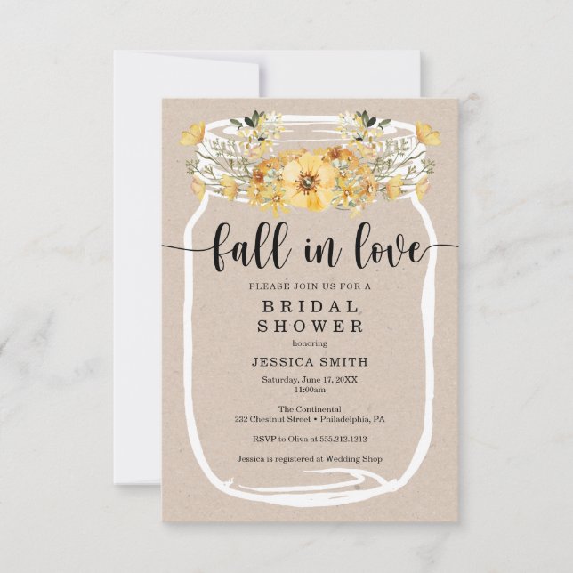 Wildflower Bridal Shower Mason Jar Yellow Invitation (Front)