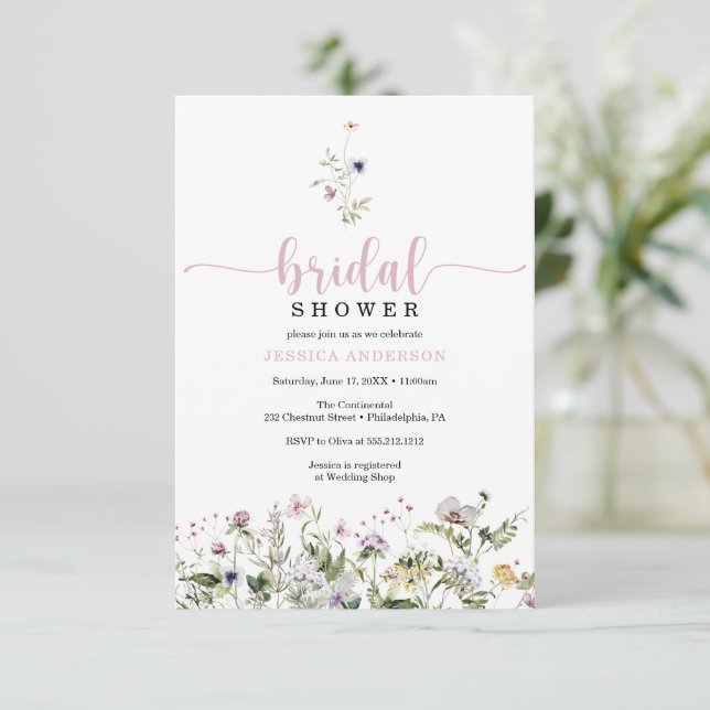 Wildflower Bridal Shower Minimal Invitation Card (Standing Front)