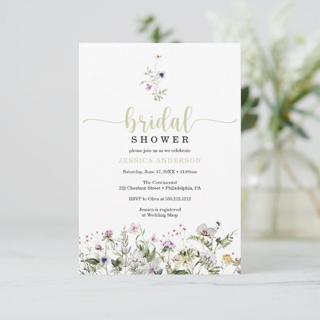 Wildflower Bridal Shower Minimal Invitation Card (Standing Front)