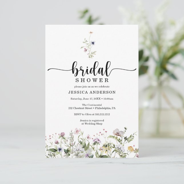 Wildflower Bridal Shower Minimal Invitation Card (Standing Front)