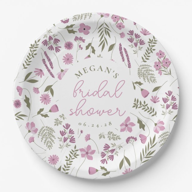 Wildflower Bridal Shower Paper Plates - Purple (Front)