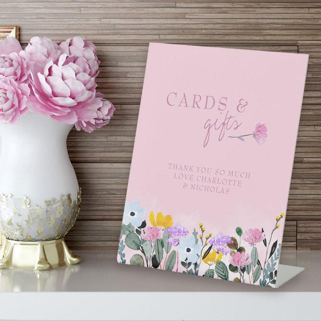 Wildflower Bridal Shower Pink Cards and Gifts Pedestal Sign (Cards & Gifts table sign from my Wildflower Lawn Collection.)