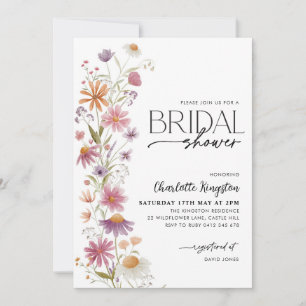 Wildflower Bridal Shower Pink Floral Invitation