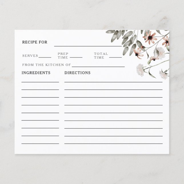 Wildflower Bridal Shower Recipe Card (Front)