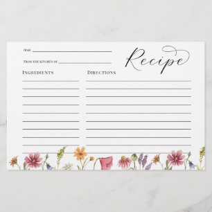 Wildflower Bridal Shower Recipe card
