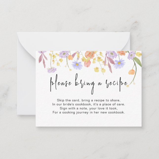 Wildflower Bridal Shower Recipe Request Enclosure Card (Front)