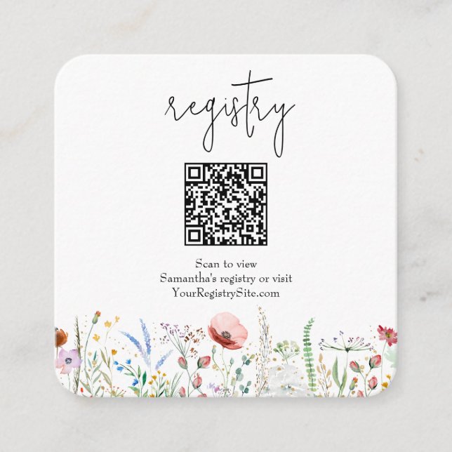 Wildflower Bridal Shower Registry Enclosure Card (Front)