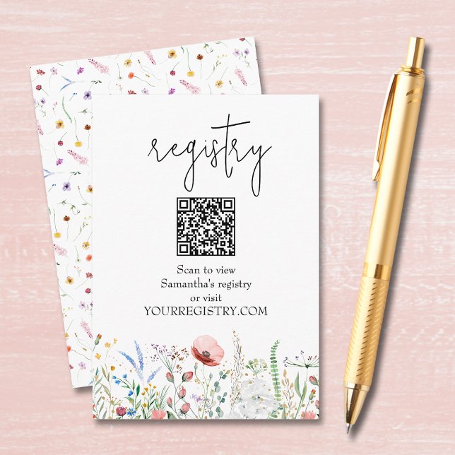 Wildflower Bridal Shower Registry Enclosure Card (Wildflower bridal shower QR code registry enclosure cards, default size 3.5" x 5")