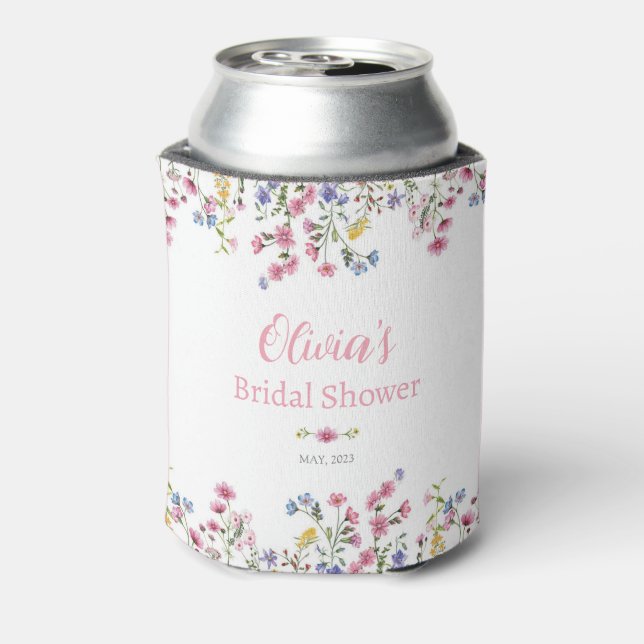 Wildflower Bridal Shower Rose Gold Can Cooler (Can Back)