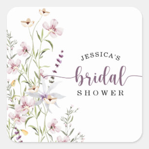 Wildflower Bridal Shower Rustic Floral Square Sticker