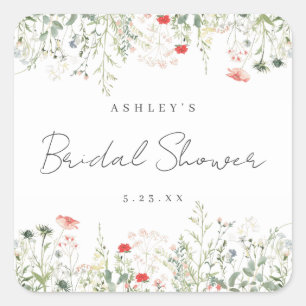 Wildflower Bridal Shower Square Sticker