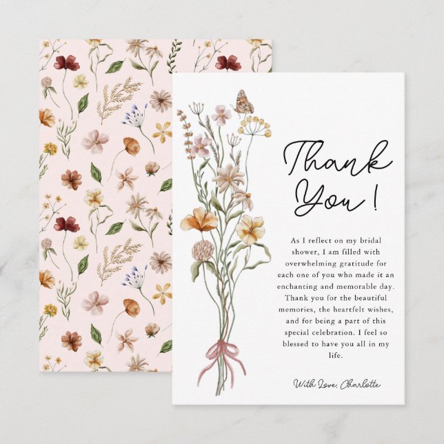 Wildflower Bridal Shower Thank You Card (Front/Back)