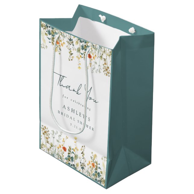 Wildflower Bridal Shower Thank You Medium Gift Bag (Front Angled)