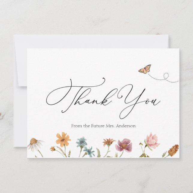 Wildflower Bridal Shower Thank You  Note Card (Front)